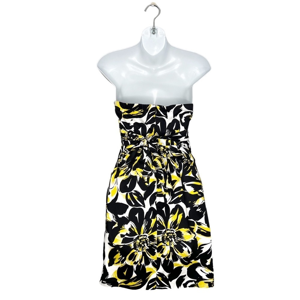 Snap Strapless Black, White, Yellow Floral Cocktail Party Dress - Picture 6 of 13